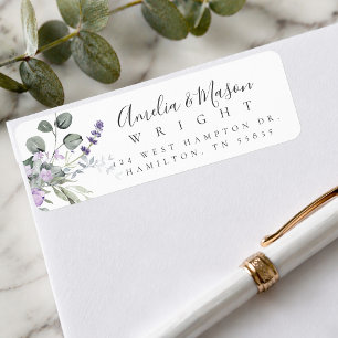 Lavender Botanical Elegant Script Return Address 