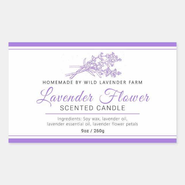 Lavender botanical line art ingredients candle sticker (Front)