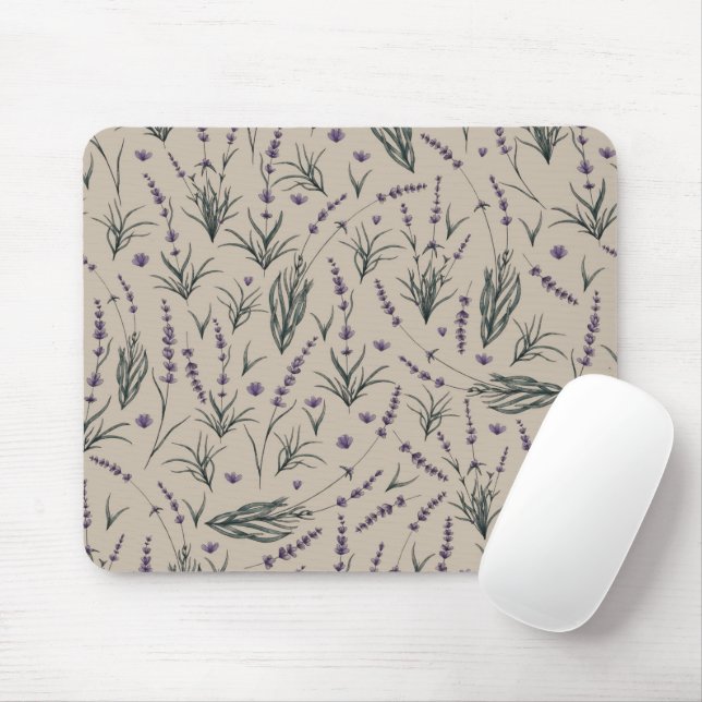 Lavender Botanical Pattern Mouse Pad (With Mouse)