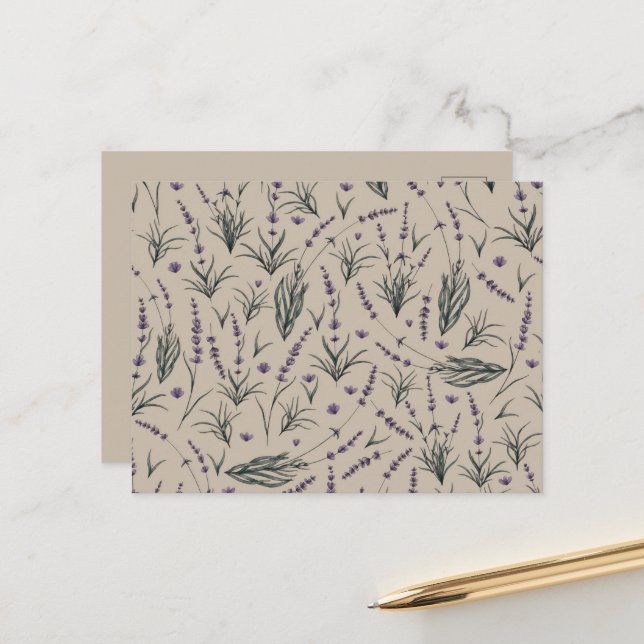 Lavender Botanical Pattern Postcard (Front/Back In Situ)