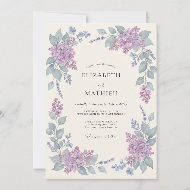 Lavender Botanical Romance Wedding Invitation (Front)