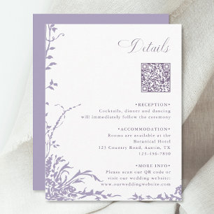 Lavender Botanical Wedding QR Code Details Enclosure Card
