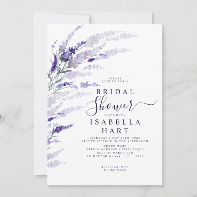 Lavender Botanical Wildflower Floral Bridal Shower Invitation (Front)