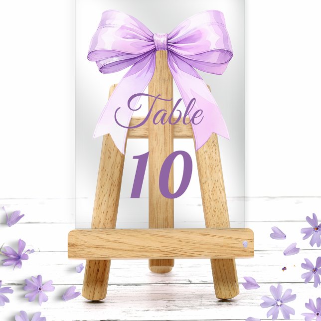 Lavender bow acrylic table number sign (Creator Uploaded)