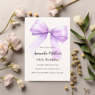 Lavender bow cream elegant birthday invitation