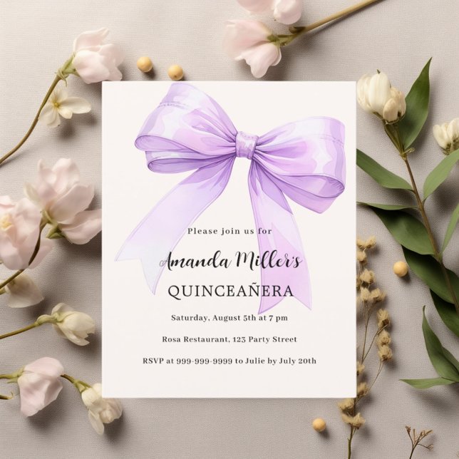 Lavender bow cream Quinceanera invitation (Creator Uploaded)