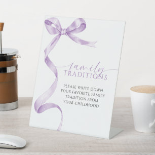 Lavender Bow Favorite Family Traditions Game Pedestal Sign