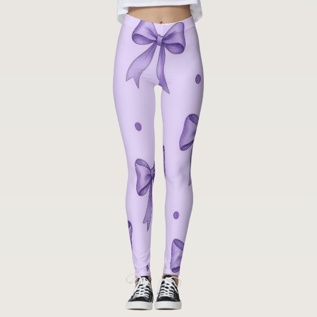 Lavender Bow Pattern Leggings (Devant)