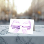 Lavender bow Place Cards Elegant Folded<br><div class="desc">A white colored background decorated with a large lavender colored bow.  Perfect for birthday parties,  baby shower,  bridal showers,  Confirmations.</div>