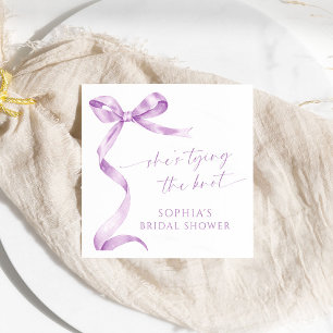 Lavender Bow She's Tying The Knot Bridal Shower Napkin