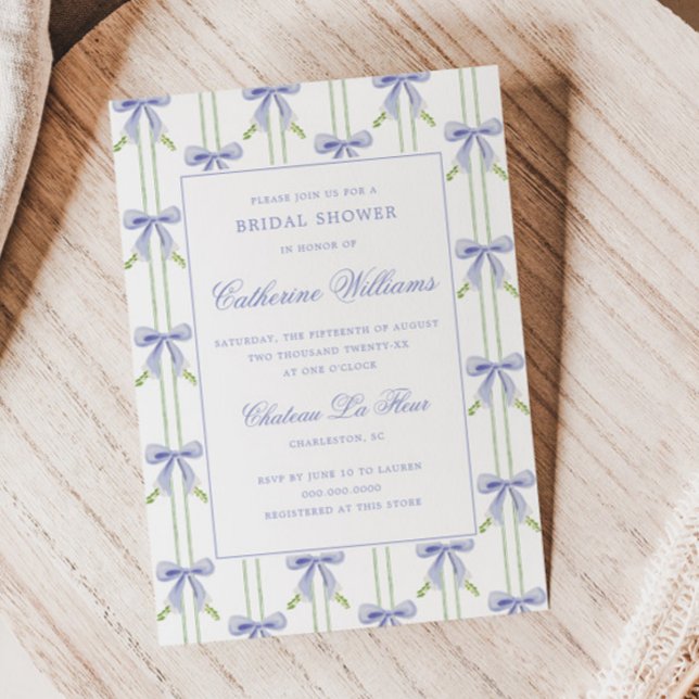 Lavender Bow Stripes Preppy Bridal Shower Invitation (Creator Uploaded)