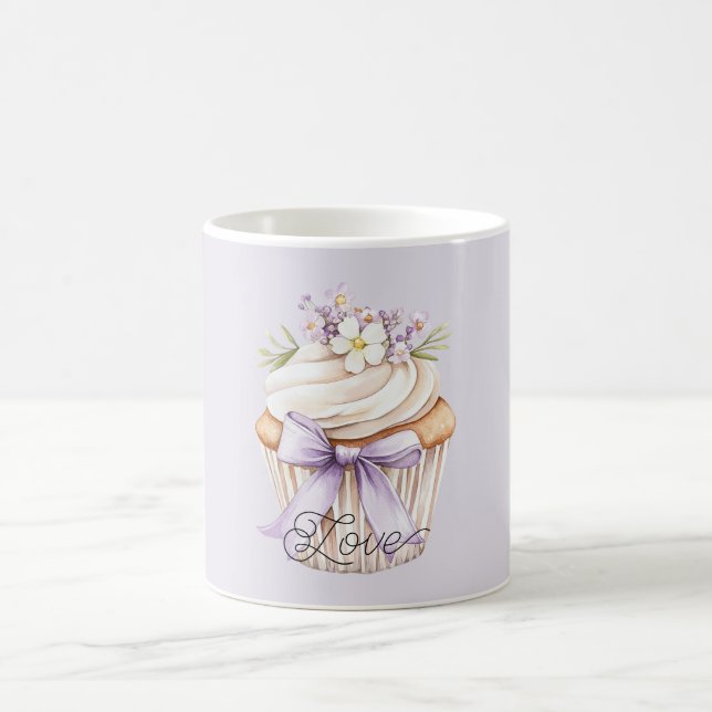 Lavender Bow Wildflower Love Cupcake Coffee Mug (Center)