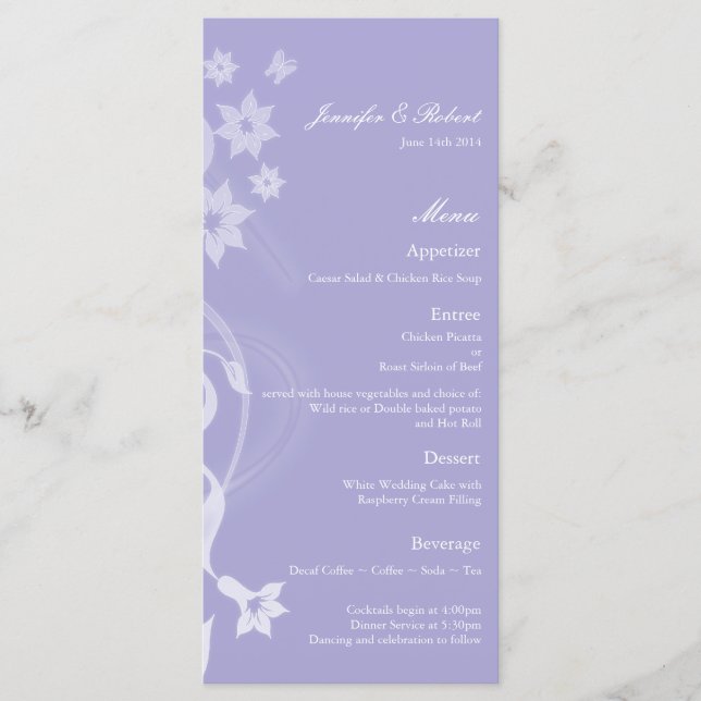 Lavender Branch Wedding Menu Card (Front)