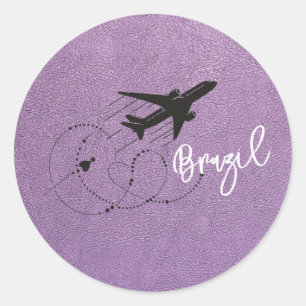 Lavender Brazil Passport Classic Round Sticker