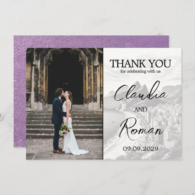 Lavender Brazil Passport Thank You Card (Front/Back)