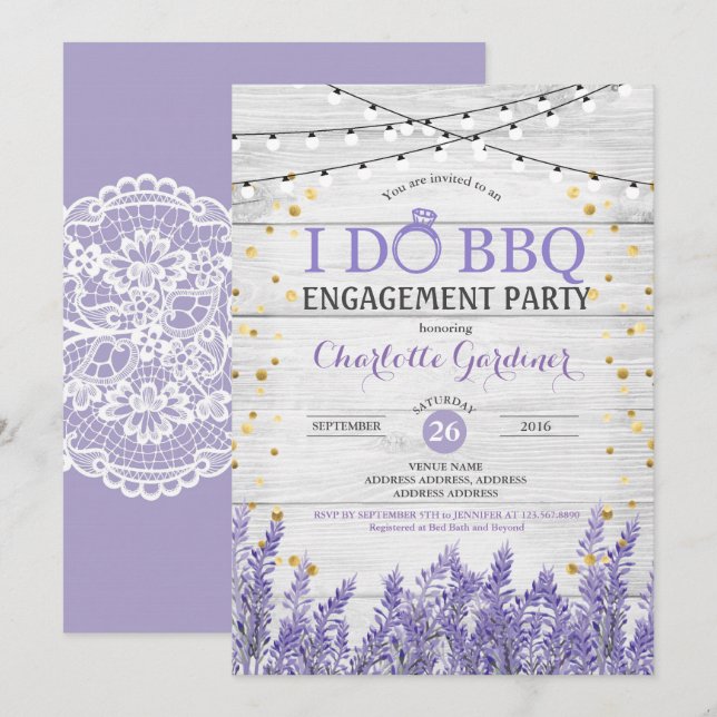 Lavender bridal shower invitation rustic gold (Front/Back)