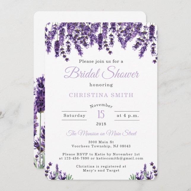 Lavender Bridal Shower Invitations (Front/Back)