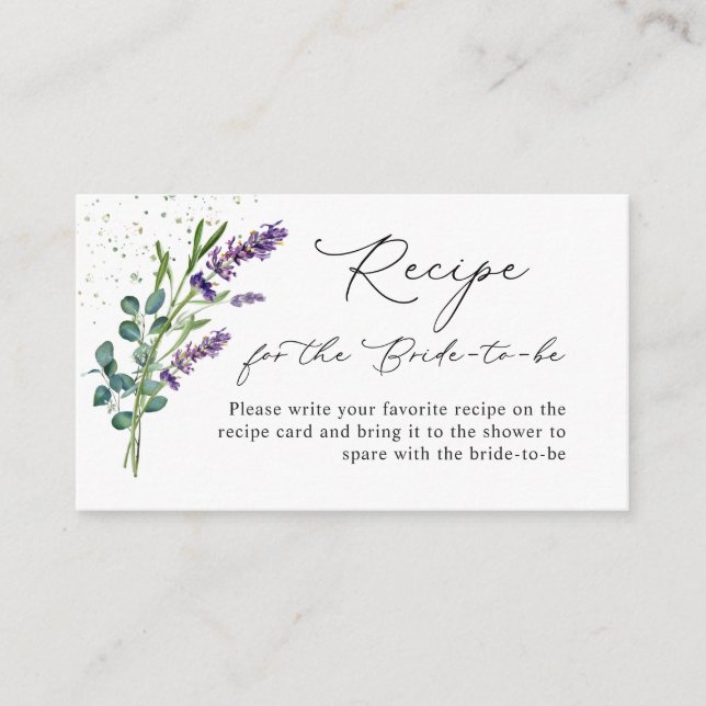 Lavender Bridal Shower Recipe Request Card Insert  (Front)