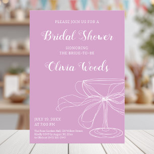Lavender bridal shower with elegant bow design invitation