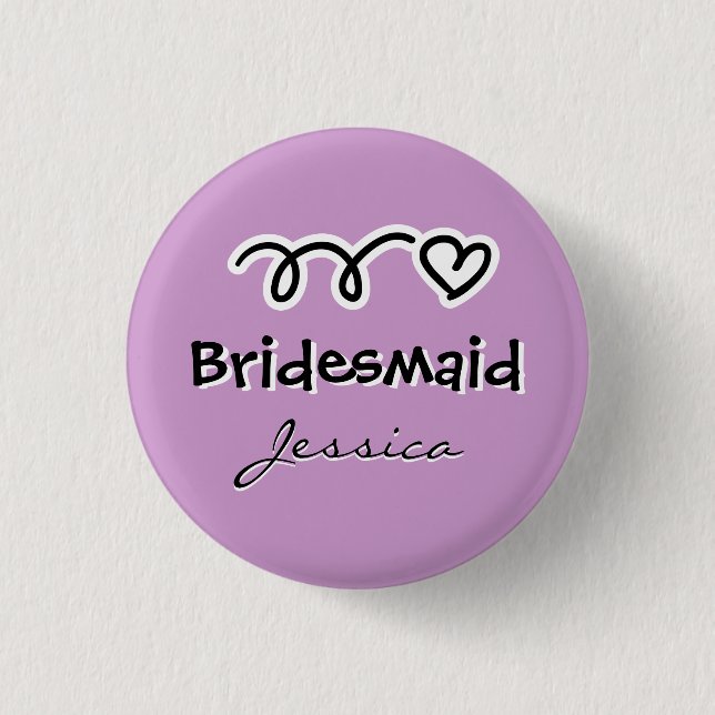 Lavender bridesmaid buttons personalized with name (Front)