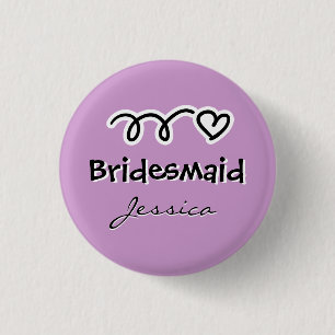 Lavender bridesmaid buttons personalized with name