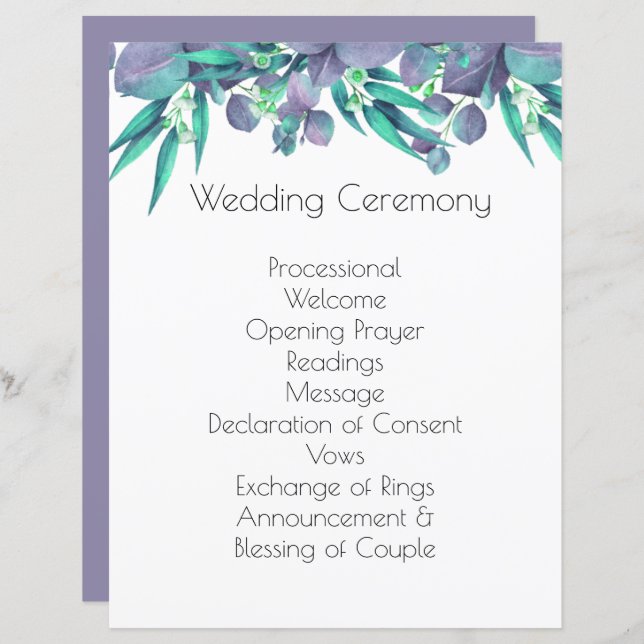 Lavender & Bright Green Botanical Wedding Program (Front/Back)