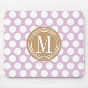 Lavender & Brown Big Polka Dots Monogrammed Mouse Pad