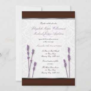 Lavender & Brown Grey Damask Wedding Invitations