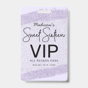 Lavender Brush Glitter Sweet 16 Invitation VIP Badge