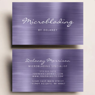 Lavender Brushed Metal Script Microblading Business Card