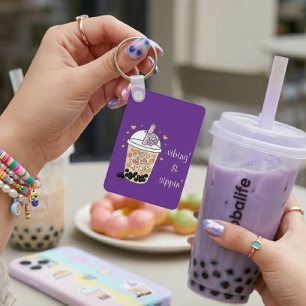 lavender bubble tea charm boba bliss glossy sip keychain
