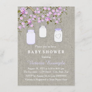 Lavender Burlap Mason Jar Baby Shower Invitation