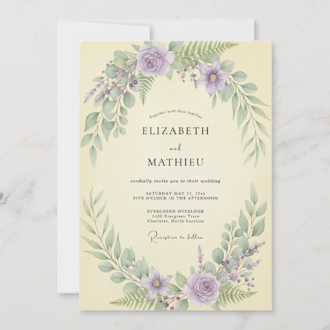 Lavender Buttercream Leafy Wedding Invitation (Front)