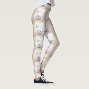 Lavender Butterflies, Music Staffs, and Clocks Leggings