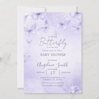 Lavender Butterfly Baby Shower Invitation Girl