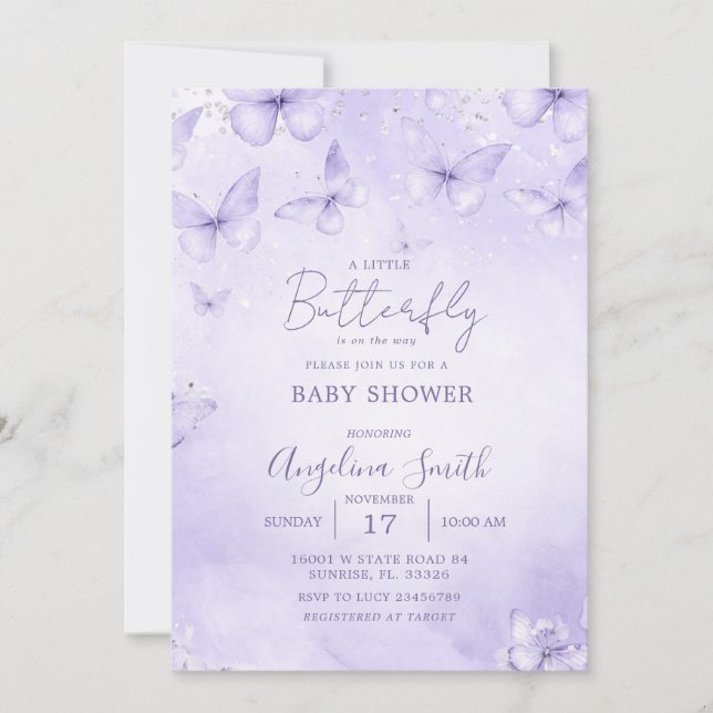 Lavender Butterfly Baby Shower Invitation Girl (Front)