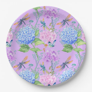 Lavender Butterfly & Dragonfly Floral Paper Plate