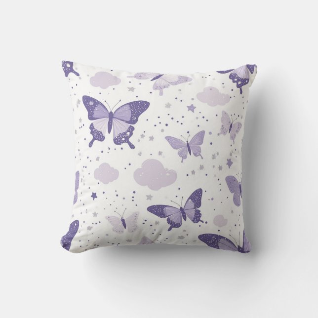 Lavender Butterfly Dreams Throw Pillow (Front)