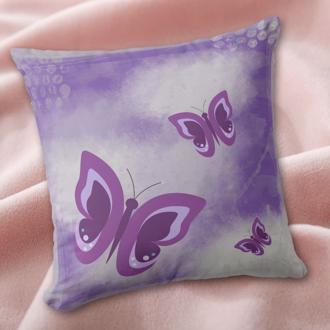 Lavender Butterfly Grunge Throw Pillow (Creator Uploaded)