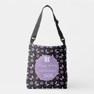 Lavender Butterfly & Pink Floral Seamless Pattern Crossbody Bag