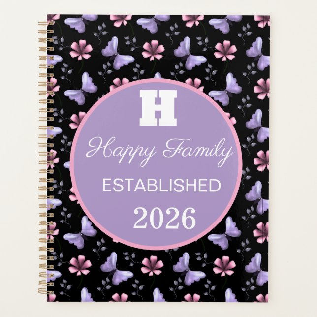 Lavender Butterfly & Pink Floral Seamless Pattern Planner (Front)