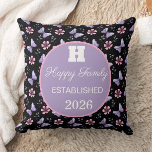 Lavender Butterfly & Pink Floral Seamless Pattern Throw Pillow