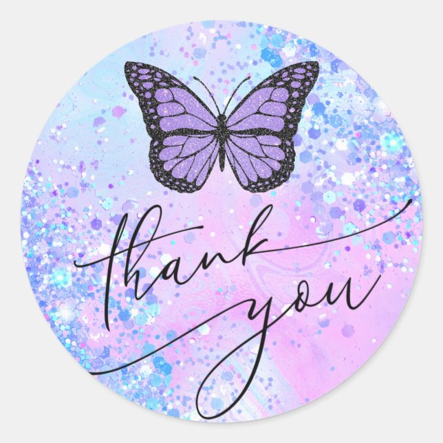 lavender butterfly thank you classic round sticker (Front)