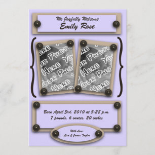 Lavender Buttons & Brackets Birth Announcement