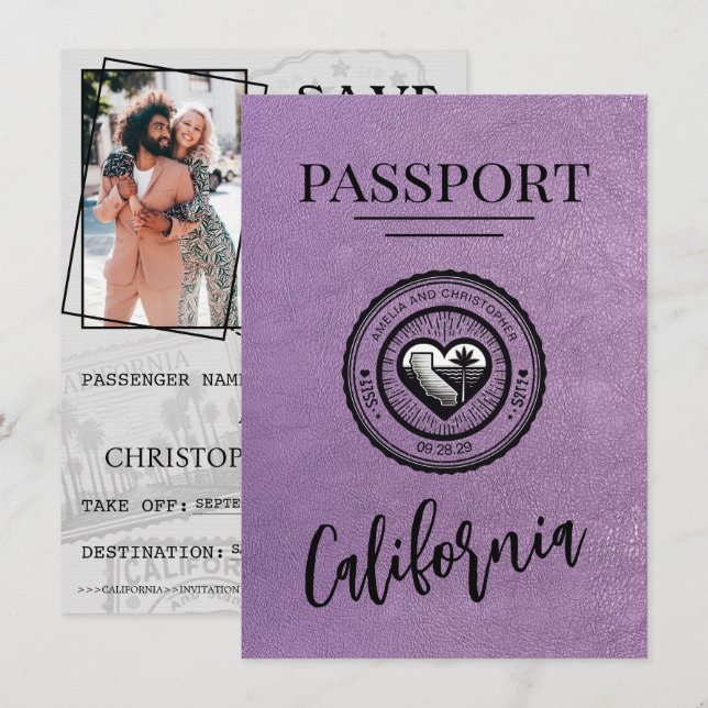 Lavender California Passport Save The Date (Front/Back)