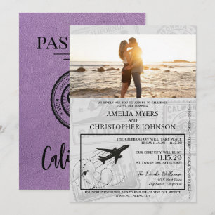 Lavender California Passport Wedding Invitation