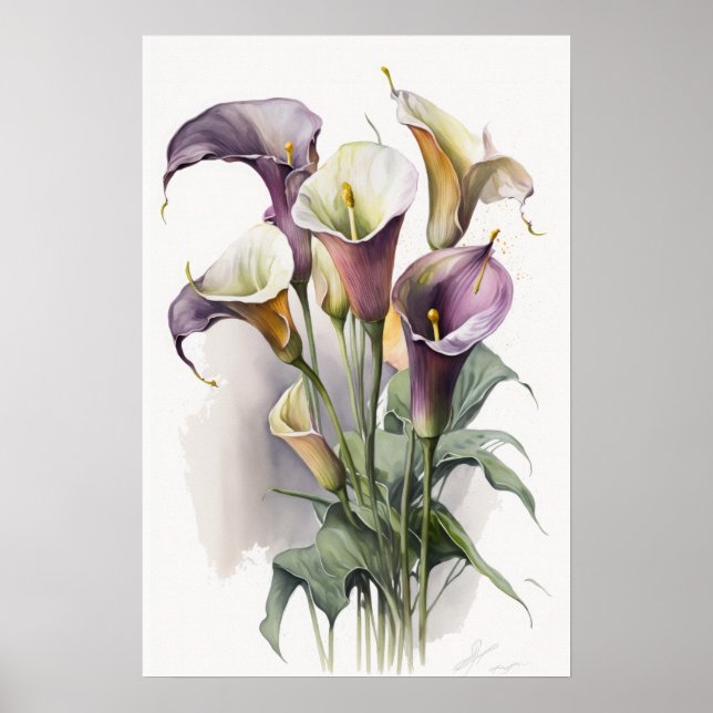 Lavender Calla Lilies Lily Flower Art Print Poster (Front)