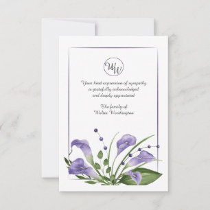 Lavender Calla Lilies Sympathy Thank You Card