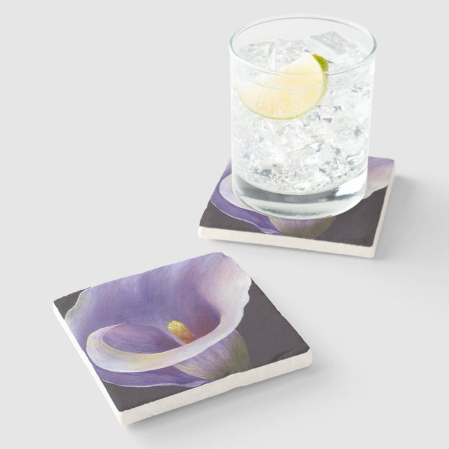 Lavender Calla Lily Stone Coaster (Side)