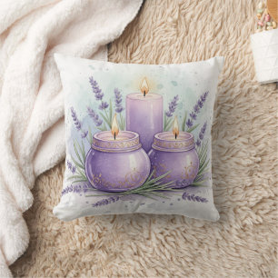 Lavender Candle - Spa Room Decor Throw Pillow
